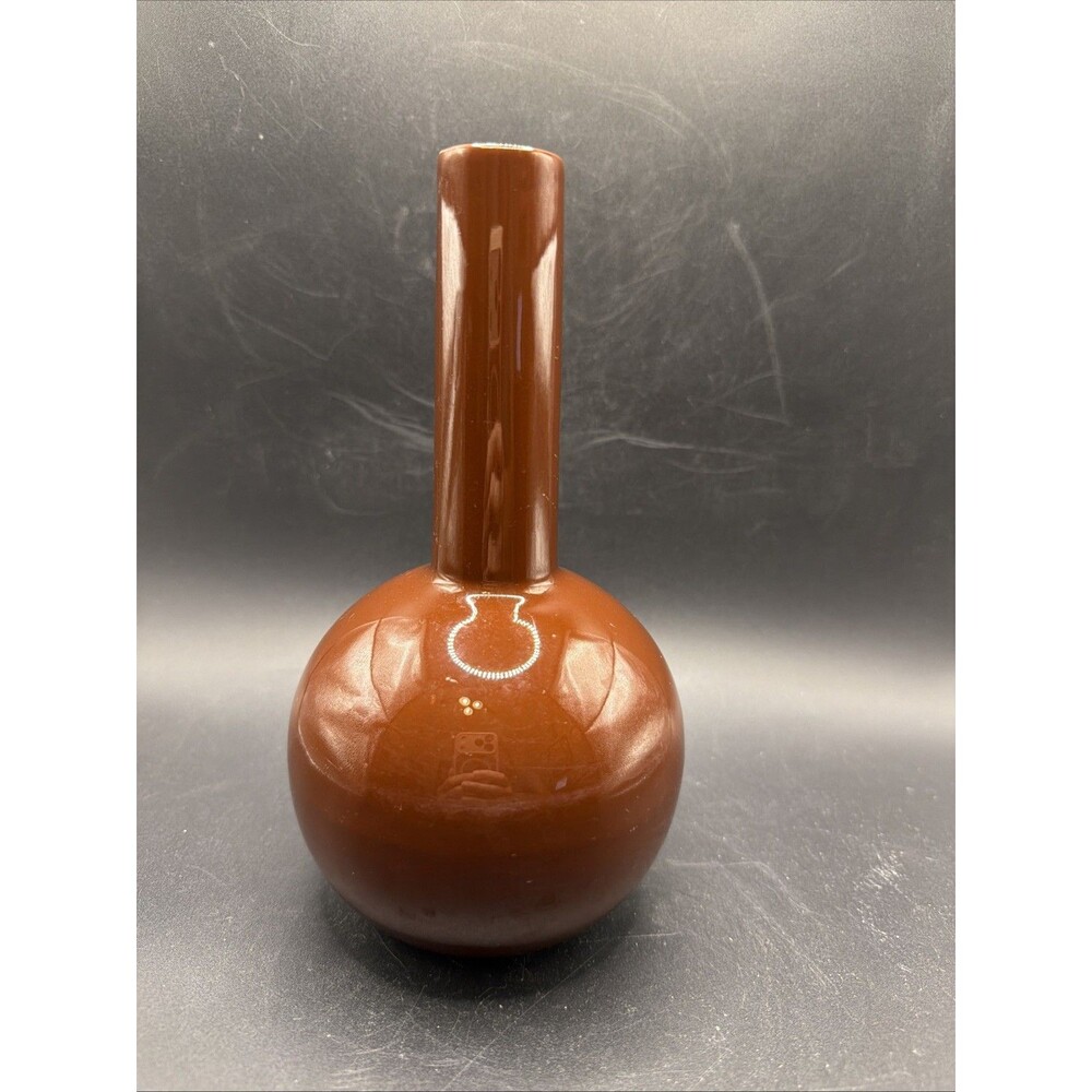 Vintage MCM Brown Glaze Pottery Bud Vase 8"